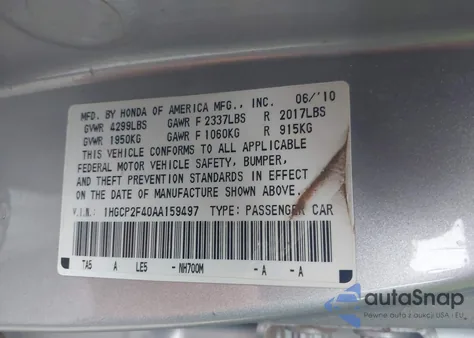 2010 Honda Accord 2.4 Lx-P from USA, damaged, VIN 1HGCP2F40AA159497